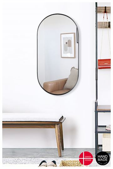 Ovalt spejl med sort ramme i jern 50x100cm